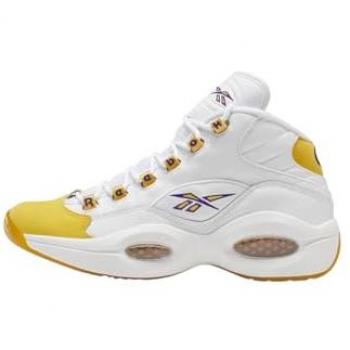 Reebok Question Mid Homme Chaussures en Cuir Blanc-Jaune Taille 44.5
