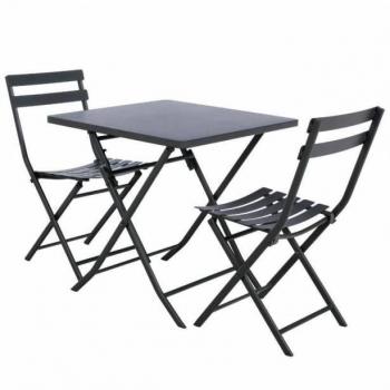 Miroytengo: pack de muebles de exterior plegables Greensboro con 1 mesa y 2 sillas para jardín en estilo contemporáneo color gris