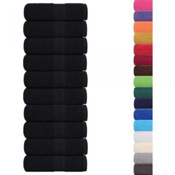 VidaXL Set of 10 Black Cotton Hand Towels 30x30 cm 360 gsm Soft and Absorbent