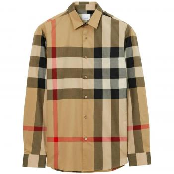 Burberry Camicia a scacchi di cotone beige, taglia S