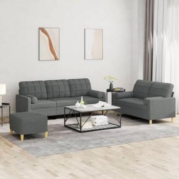 Linee Grigie Chic – Tris di divani con cuscini grigio scuro