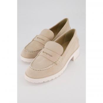 Women's Plus Size Beige Soft Leather Loafers, Size 8