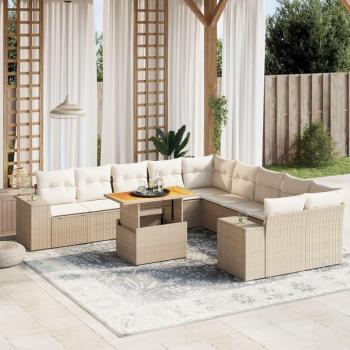 Conjunto de Sofás de Exterior VidaXL – 11 peças, Almofadas Vime Bege