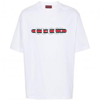 Gucci Logo Print White Tee for Men XL