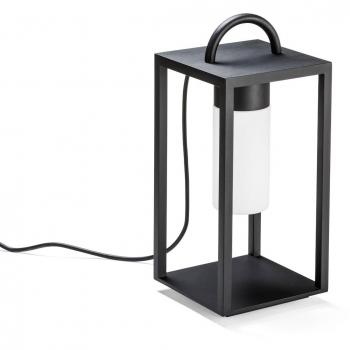 Schwarze Gartenlaterne BOLOGNA – 45,5 cm, opales Glas