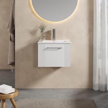 Minimalist 1-Drawer Wall-Hung Vanity by Balterley – Retro Design, 500 mm, Satin White Basin