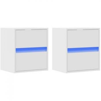 Muebles de TV de pared con luces LED 2 uds blanco 41x31x45 cm