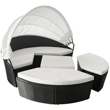 Lettini Esterni VidaXL Prendisole con Copertura Poli Rattan Nero – 11 pezzi