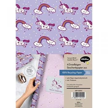 Einhorn Geschenkpapier-Set für Kinder mit Postkarte