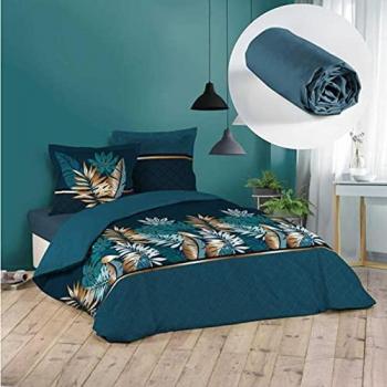 Cadeau Parure Couette Alianor 260x240 cm + Drap Housse Bleu