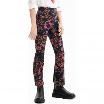 Desigual, Baumwoll-Leggings, Flare, Blumen, Schwarz, L