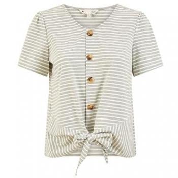Grey Stripe Button Detail Pullover