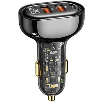 Adattatore Auto Usams 1xUSB-C, 2xUSB-A, 125W, Nero Trasparente