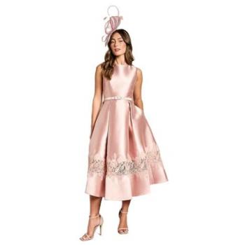 Elegant Pink Sleeveless Twill Midi with Lace Accents