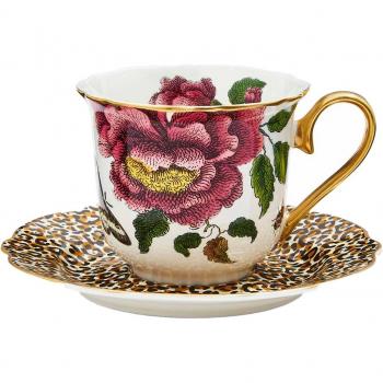 Floral & Leopard Fluted Tea Cup and Saucer by Spode