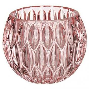 Portavelas de cristal rosa en forma de hexágono 11 x 9 x 11 cm
