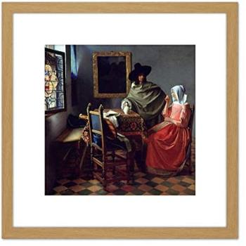 Jan Vermeer “The Glass Of Wine” – 8x8 Square Canvas‑Style Print in Light Oak Wood Frame