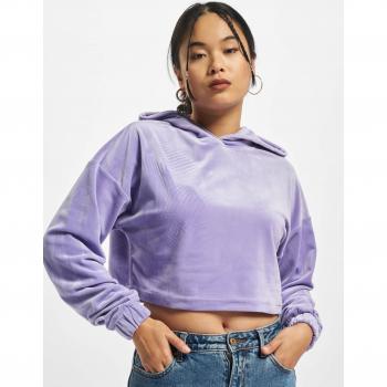 Sudadera corta de terciopelo lavanda con capucha