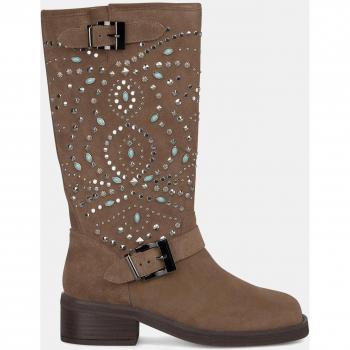 Alma en Pena Brown High Boots with Studded Buckle, Women's Size 6 UK