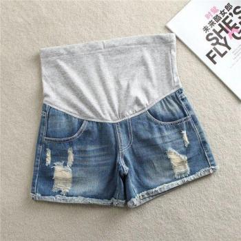 Summer Maternity Denim Shorts with Ripped Details
