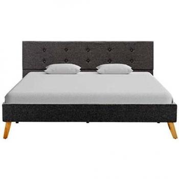 Lit Double Tissu Gris Clair 140x200 cm