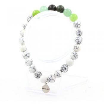 Bracciale “Smeraldo del Zambia” con perles di peridot, aventurina e howlite – Made in France