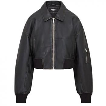 Women’s Size 8 UK Infinity Leather Black MA‑1 Oversized Bomber
