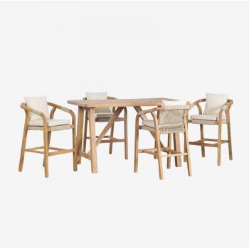 Ensemble de Bar Acacia Dubaï Brun avec 4 Tabourets