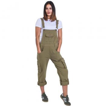 Daisy Olive Cotton Dungarees – 20 Length
