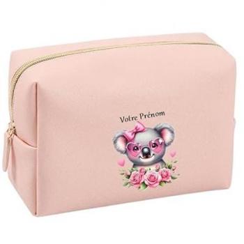 Trousse de toilette rose nœud koala personnalisable