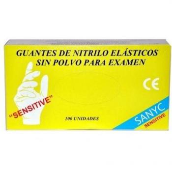 Guantes nitrilo azul para examen, cocina, limpieza, sanitario, peluquería. 3,5 gr. sin polvo. 100 uds. Ambidiestro, categoría III, SANYC SENSITIVE Tallas S, M, L y XL