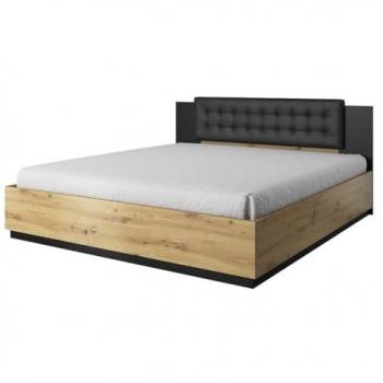 Lit adulte 160x200 – Collection Fox en couleur chêne clair et noir – Sommier intégré