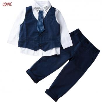 Boys' 4-Piece Suit Set: Long Sleeve Shirt, Waistcoat, Tie & Pants for Toddlers (1-7Y)