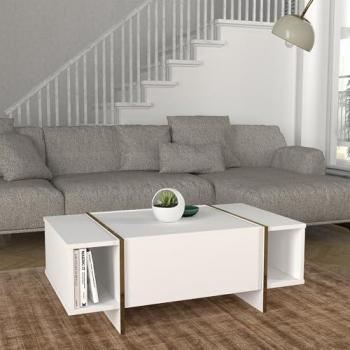 Mesa Tavak Centro 104x60x38 cm en blanco y dorado, estilo moderno