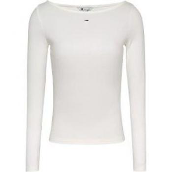Tommy Jeans Offwhite Langarm‑Top mit Logo-Stitching – Größe M