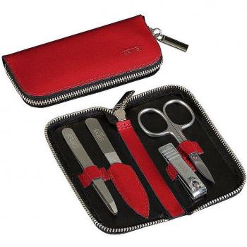 Canal 4-teiliges Reißverschluss-Etui aus Spaltleder (Rot) 5381