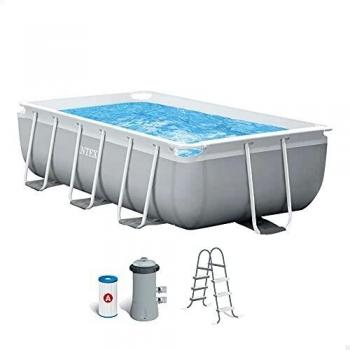 Intex 26784 Piscina Prisma Metal Frame con pompa filtro e scaletta, 300x175x80 cm, Rettangolare, Grigio
