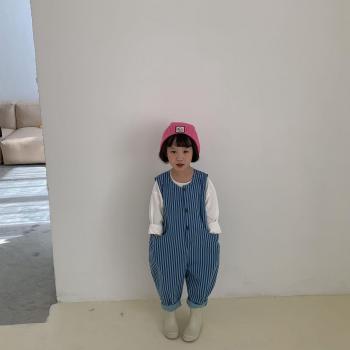 2022 Girls' Cotton Overalls, Spring/Summer Vertical Stripe Sleeveless Outfit