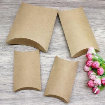 50‑Pack Vintage Kraft White Pillow Boxes – 4 Sizes – Black Paper Party & Jewelry Wrapping