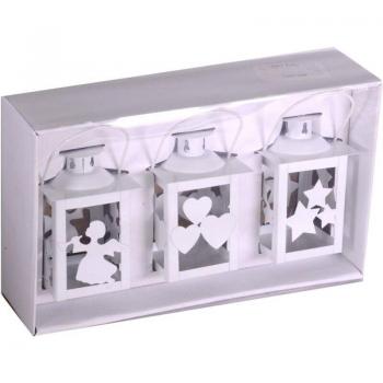 Confezione 3 Lanternine Natalizie Metallo Bianco 7,5x7,5h11