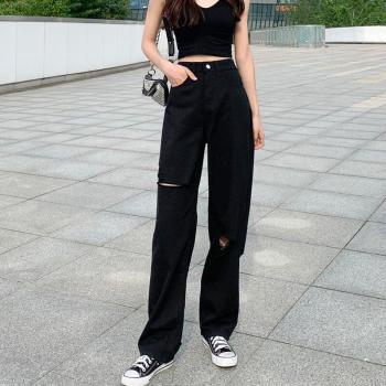 Jean noir tendance pour femmes, style hip-hop