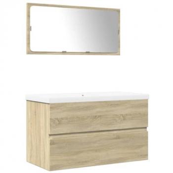 Set Mobili da Bagno 3 pz Rovere Sonoma in Legno Multistrato