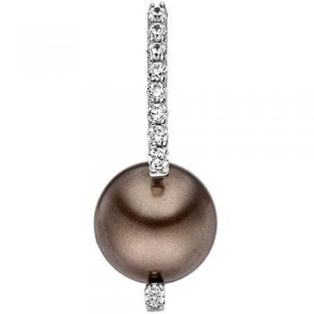 Perlenanhänger 925 Sterling Silber 1 braune Perle 9 Zirkonia