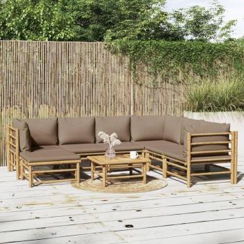 Salon de jardin Prolenta Premium 8x avec oreillers taupe bambou