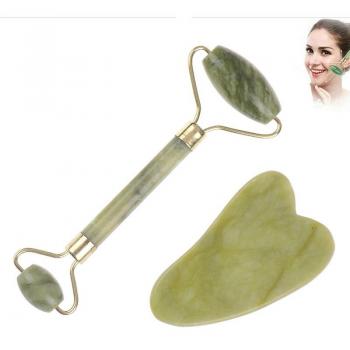 Rodillo Facial Verde y Espátula Gua Sha Natural