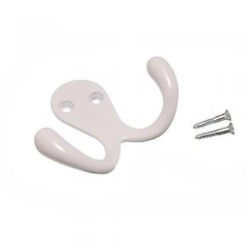 TWIN HAT AND ROBE COAT HANGER CLOTHES HOOK METAL WHITE + SCREWS