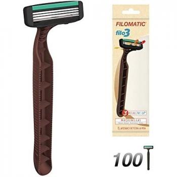 Filomatic CUCHILLAS DE AFEITAR FILO3 PACK DE 100 UNIDADES NEGRO+MARRÓN+VERDE