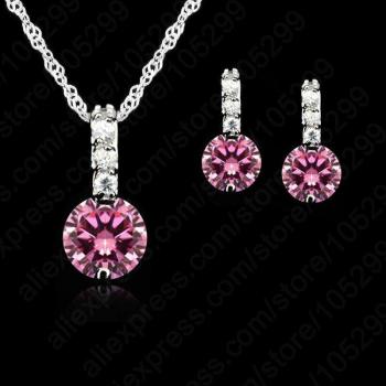 Simple Sterling Silver Bridal Jewelry Set with Crystal Pendant