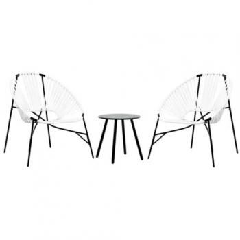 3-Piece Black and White Poly Rattan Garden Chair Set by vidaXL