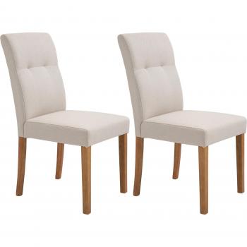 HOMCOM Esszimmerstuhl-Set 2 Stück, gepolsterter Sitz, Leinen-Polyester-Gewebe, Gummiholz, Beige, 50x62x96cm